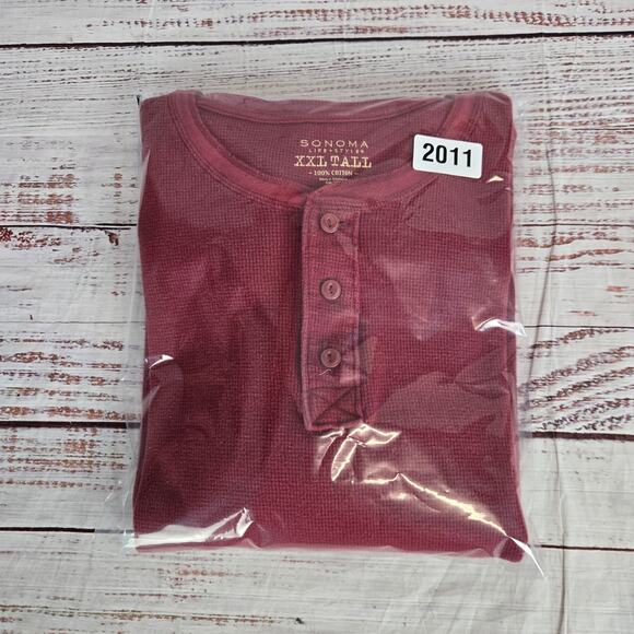 Sonoma Men's Thermal Henley 2XL Burgundy Waffle Knit 3 Button Look and Bundle - Picture 10 of 10